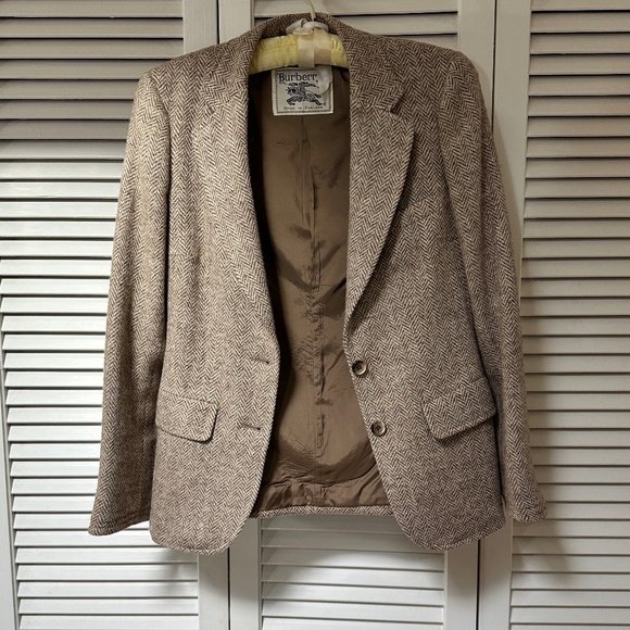 Vintage Burberrys Harris Tweed Jacket Beige Tan Small - Picture 2 of 16
